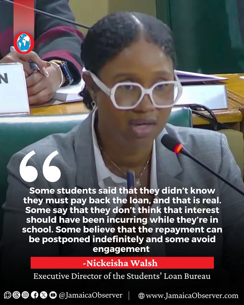JamaicaObserver's tweet photo. Members of Parliament’s Public Administration and Appropriations Committee (PAAC) were told on Wednesday that the Students’ Loan Bureau’s (SLB) delinquency rate stands at nearly 50 per cent, with Executive Director Nickeisha Walsh revealing that some beneficiaries simply refuse to repay their loans while others claim they did not know they were required to do so, among the factors driving the defaults.
https://t.co/snzFHHpkiK