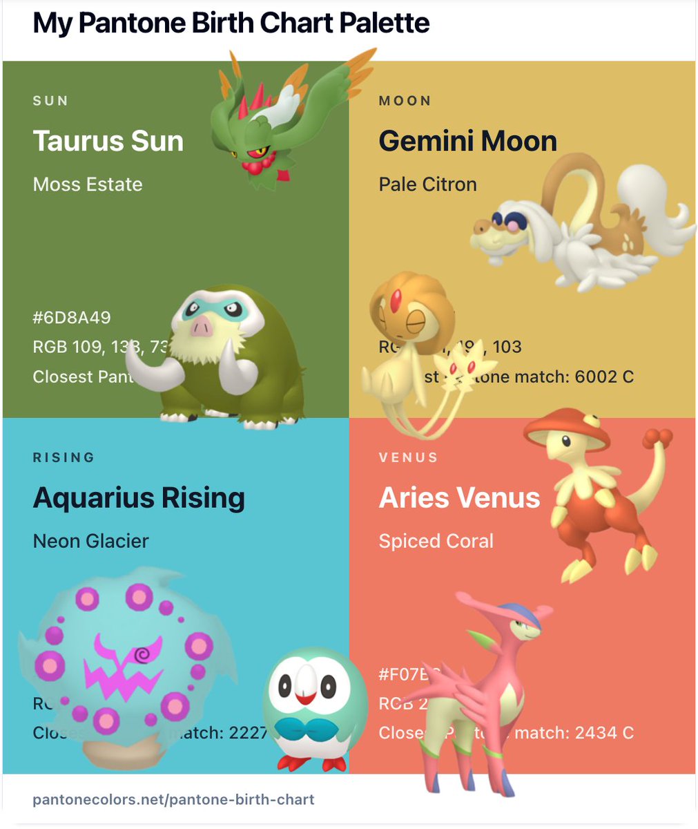 nerdtasticmania's tweet photo. I had to do this -- it's too cute! But now I want to shiny hunt them...

shiny pokémon that remind me of my pantone birth chart https://t.co/a2iclyCvxi