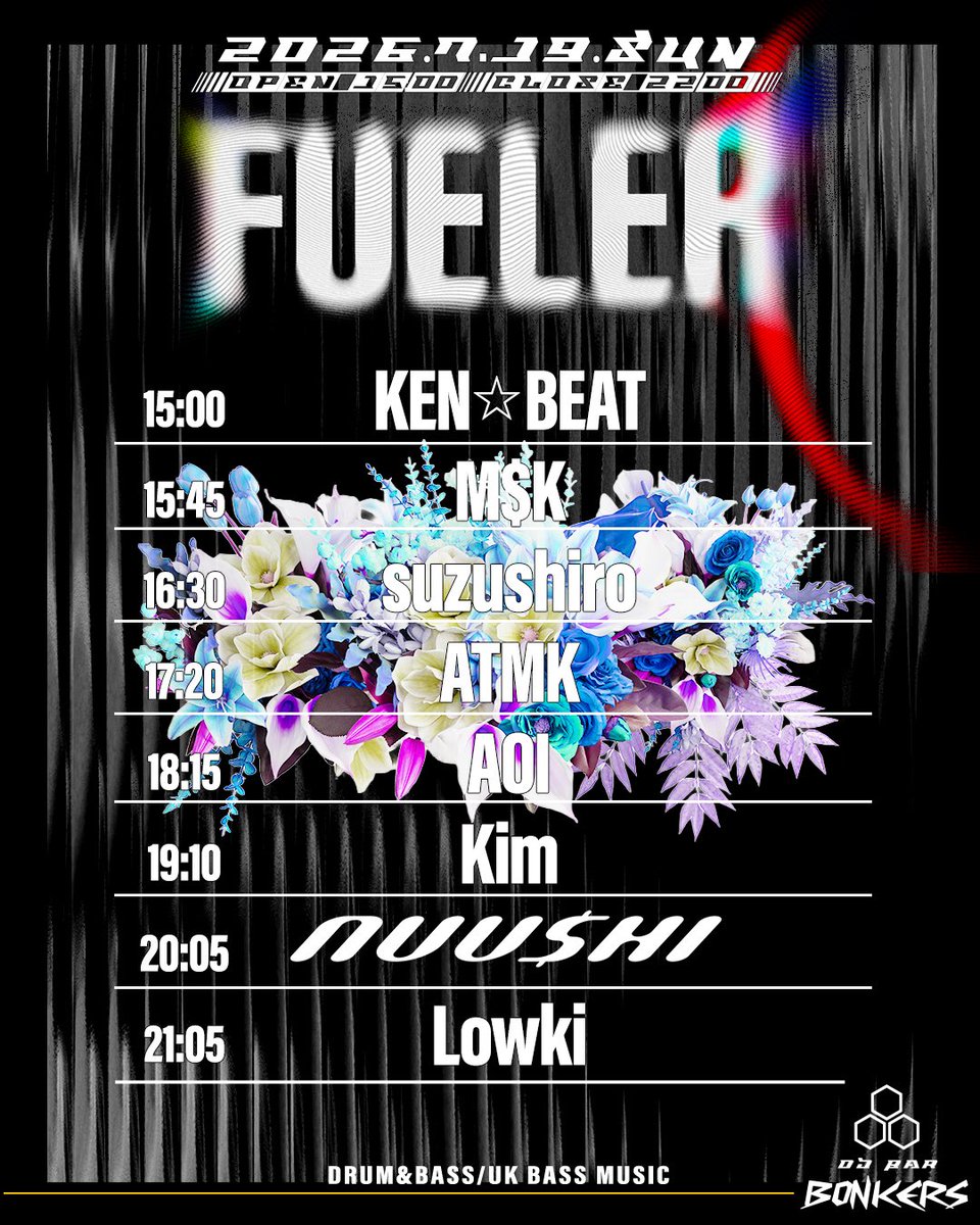 dj_bar_bonkers's tweet photo. Party Announcement

【FUELER vol.11】
◾️7/19(SUN)15:00~22:00
◾️Drum&amp;Bass 
◾️DOOR:¥2500/1D ADV¥2000/1D
Discount→ https://t.co/dw4tAXBDrL

◾️GUEST
NUU$HI 

◾️LINEUP
AOI
ATMK
Kim
KEN☆BEAT
Lowki
M$K
suzushiro https://t.co/ZndVA11bFc