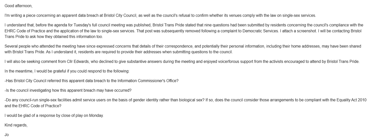 jo_bartosch's tweet photo. Not letting this go @BristolCouncil Thank you to the brave people who were at the meeting. I've also emailed Cllr Edwards and Bristol Trans Pride. https://t.co/RfXwsPj56O