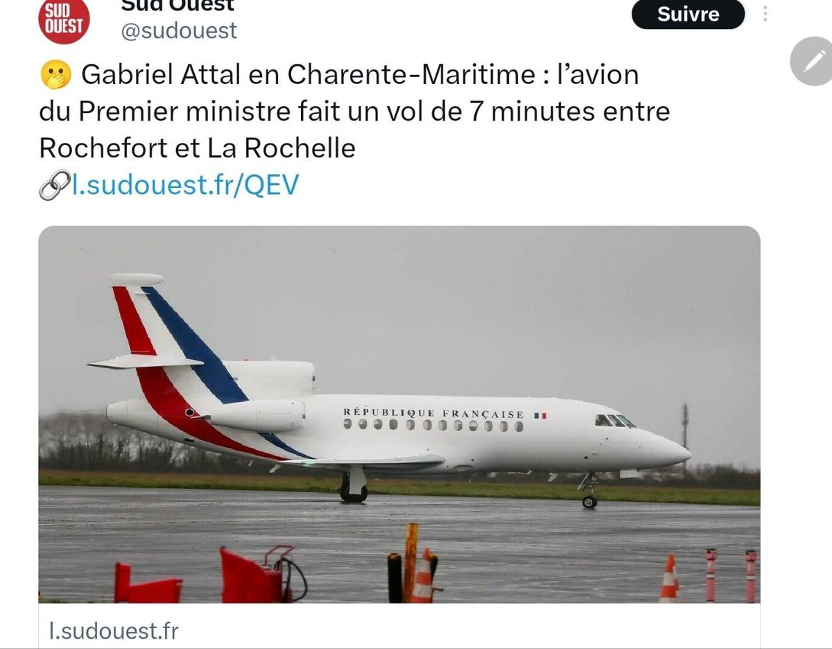 VictorSinclair3's tweet photo. Coucou @GabrielAttal 
C'est vrai que quand t'étais 1er Ministre tu as fait un vol en Falcon de 7 mn pour faire Rochefort la Rochelle, parce que ça te faisait chier de prendre une voiture pendant 30 mn ?
Du coup que penses tu de l'arnaque climatique ?
T'y crois pas toi non plus ? https://t.co/yiXCFclVx3