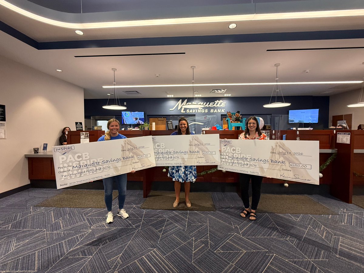 PaCommBankers's tweet photo. Congrats to Marquette Savings Bank on their recent #INSPIRE awards for Excellence in Marketing...these #communitybanking awards include funding to support the bank's future community efforts!

#BankLocally #CommunityBanking #INSPIRE https://t.co/2FAR3WaqaJ