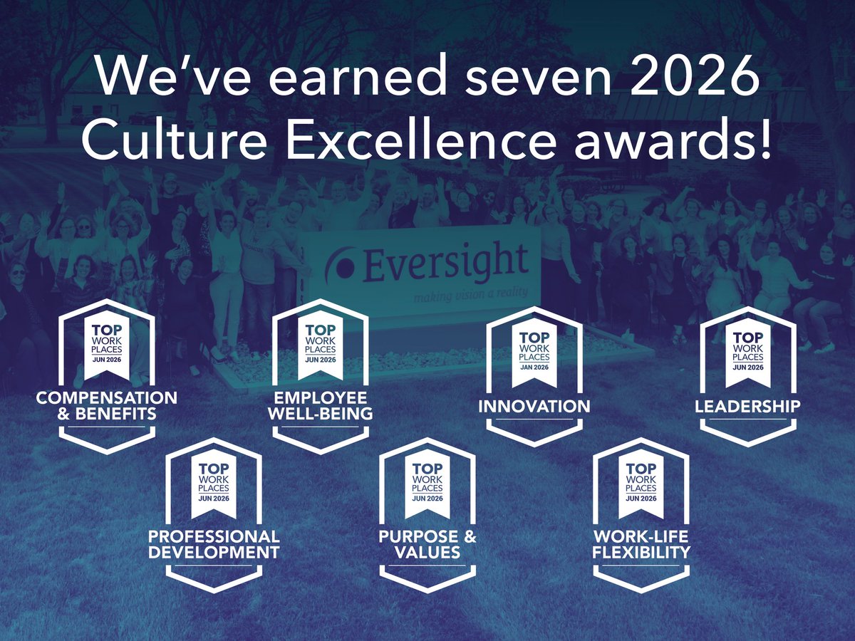 EversightVision's tweet photo. #NEWS | @EversightVision has earned seven 2026 Culture Excellence awards. The 2026 recognition marks Eversight’s fourth consecutive year earning Culture Excellence awards. 🎉
Read more: https://t.co/BZhiX7cGv9 https://t.co/HlQvPd6n25