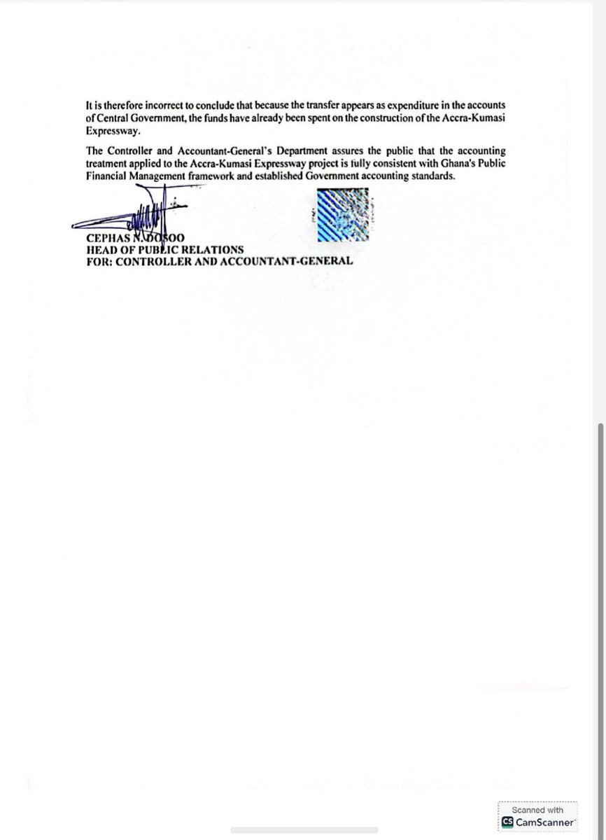 SenyoFestus's tweet photo. Kindly disregard claims of GHS 11 billion expenditure on new Accra-Kumasi Highway. Here is a detailed statement from the Controller and Accountant General dispelling the falsehood. https://t.co/AjjNDHsiej