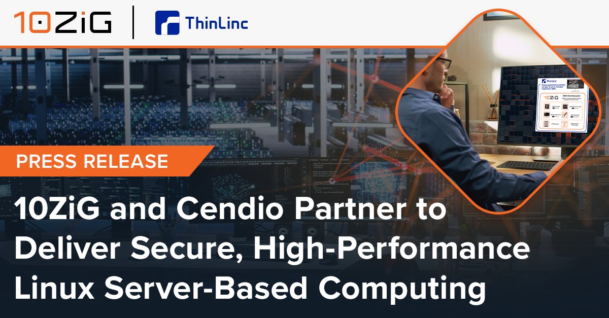 10ZiGTechnology's tweet photo. 10ZiG &amp; Cendio Partner to Deliver Secure, High-Performance Linux Server-Based Computing! Partnership combines 10ZiG endpoint solutions with Cendio ThinLinc to provide a simple, secure, &amp; cost-effective alternative for remote &amp; centralized Linux desktops > https://t.co/TRbzDNY8jK https://t.co/bUG3scmNtx