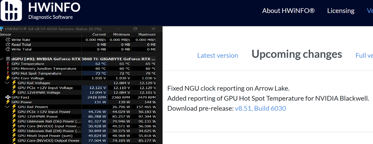 unikoshardware's tweet photo. hwinfo publicly released the latest beta v8.51-6030, which added gpu hot spot temp monitoring for nvidia blackwell.
https://t.co/IRGVTXwswm https://t.co/Su072faMqA