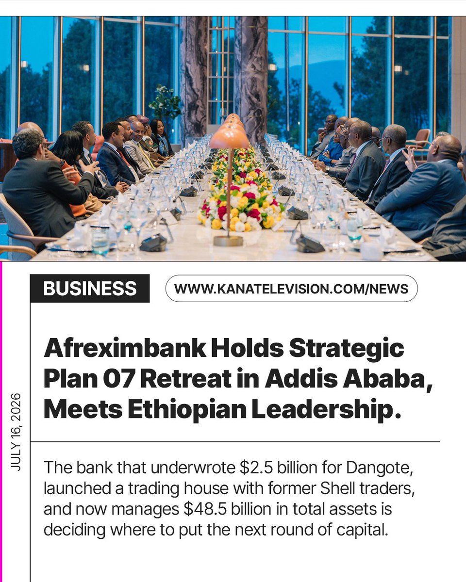 KanaTelevision's tweet photo. Afreximbank's board is in Addis Ababa drafting its $48B+ Strategic Plan VII (2027–2031). 

EIH CEO Brook Taye pitched the board, positioning Africa’s largest sovereign wealth fund as a key co-investment partner in Ethiopia's reforms.

Full story: https://t.co/ePQF5dTVBn https://t.co/Vpkbb60M9q