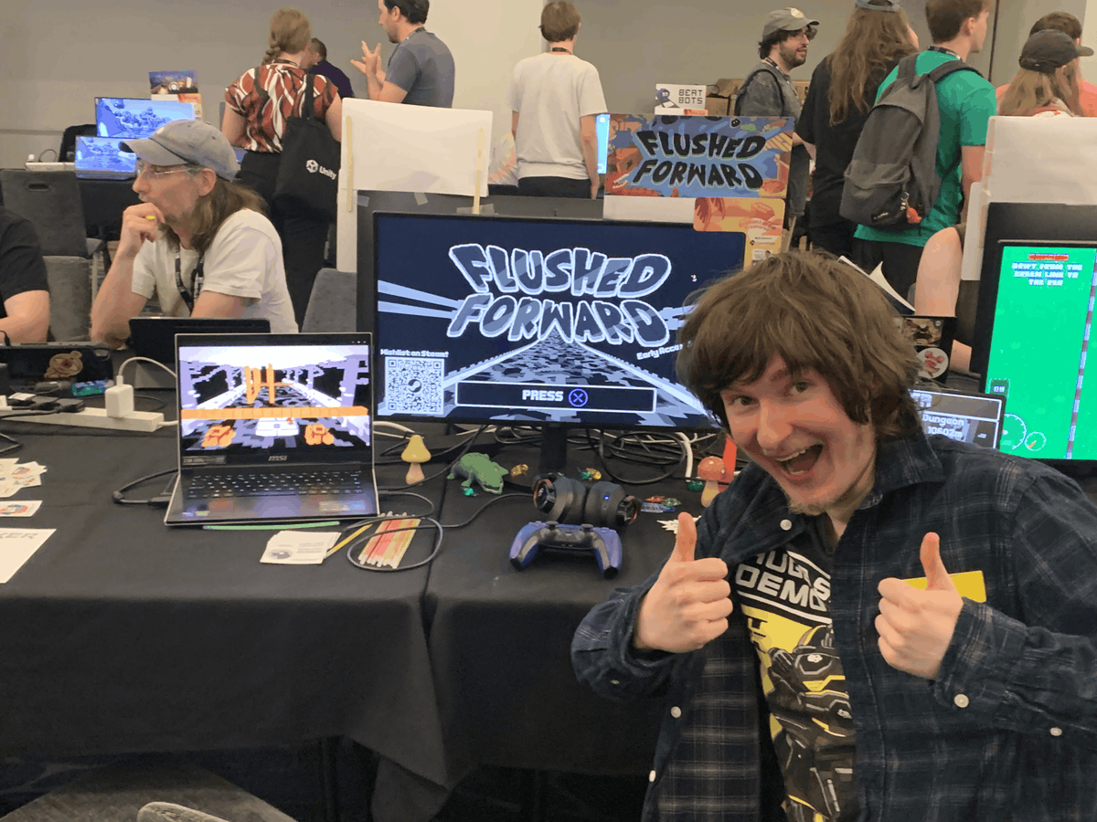 AmbitiousCrow's tweet photo. Here's me showcasing Flushed Forward at Indie Treasures! 🥳
Thanks for the opportunity @BITs_Showcase!
Looking forward to seeing next years games!

#gamedev #lsbugames https://t.co/0j10wdGF6O