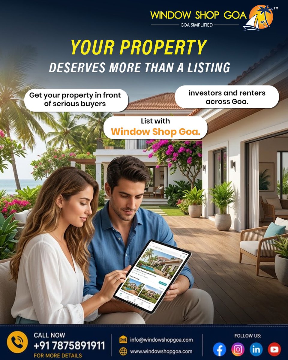 wsg2021's tweet photo. Your property deserves more than just a listing. Reach genuine buyers, investors, and renters across Goa with Window Shop Goa.

📍 List today: https://t.co/ANiXxs8mtF

#GoaRealEstate #SellProperty #PropertyInGoa https://t.co/gNJwmx5sNY