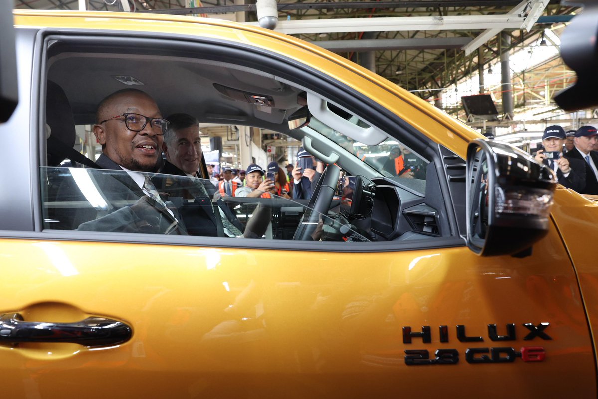 TheTaxAwareness's tweet photo. Minister of Trade, Industry and Competition, Mr Parks Tau joined by CEO of Toyota South Africa Motors, Mr Andrew Kirby; and Premier of KwaZulu-Natal, Mr Thansanqa Ntuli attends the Toyota Hilux-Line-Off Ceremony held at the Toyota South Africa Motors in KwaZulu-Natal province.

The event marks the commencement of local production of Toyota's latest generation Hilux model and showcasing South Africa’s manufacturing capabilities.

Picture Credit: GCIS