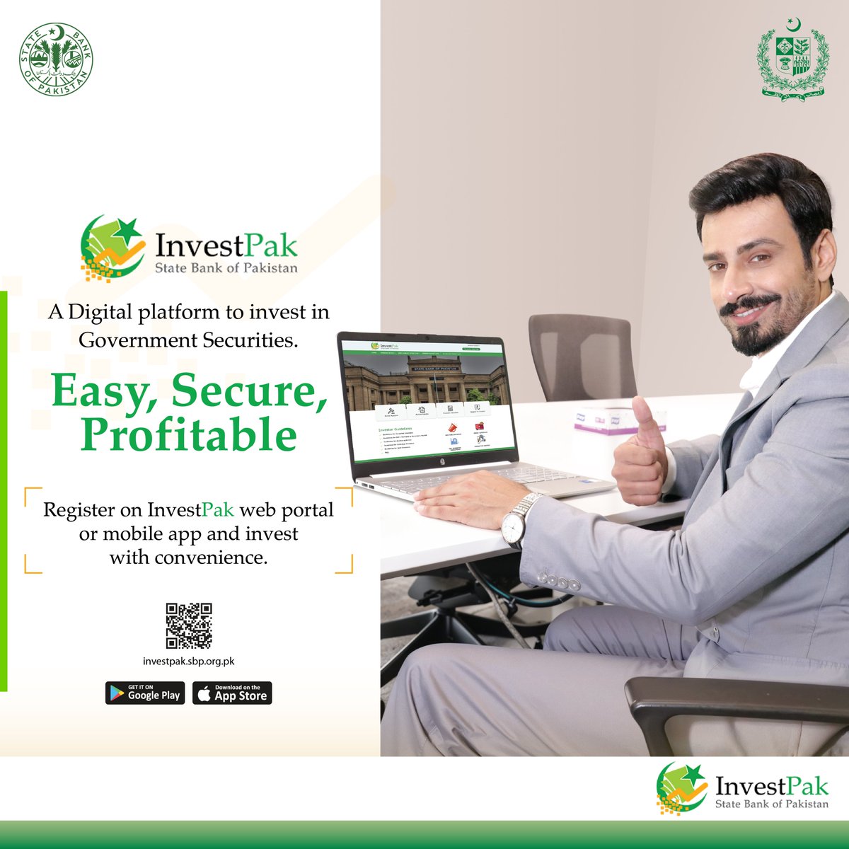 StateBank_Pak's tweet photo. A faster and easier way to invest in Government Securities. Register on InvestPak web portal or mobile app and invest with convenience.
Easy. Secure. Profitable
https://t.co/I2q4y0C2IY
#InvestPak #InvestSmart #DigitalFinance #GovernmentSecurities https://t.co/3jAiiZHJoy