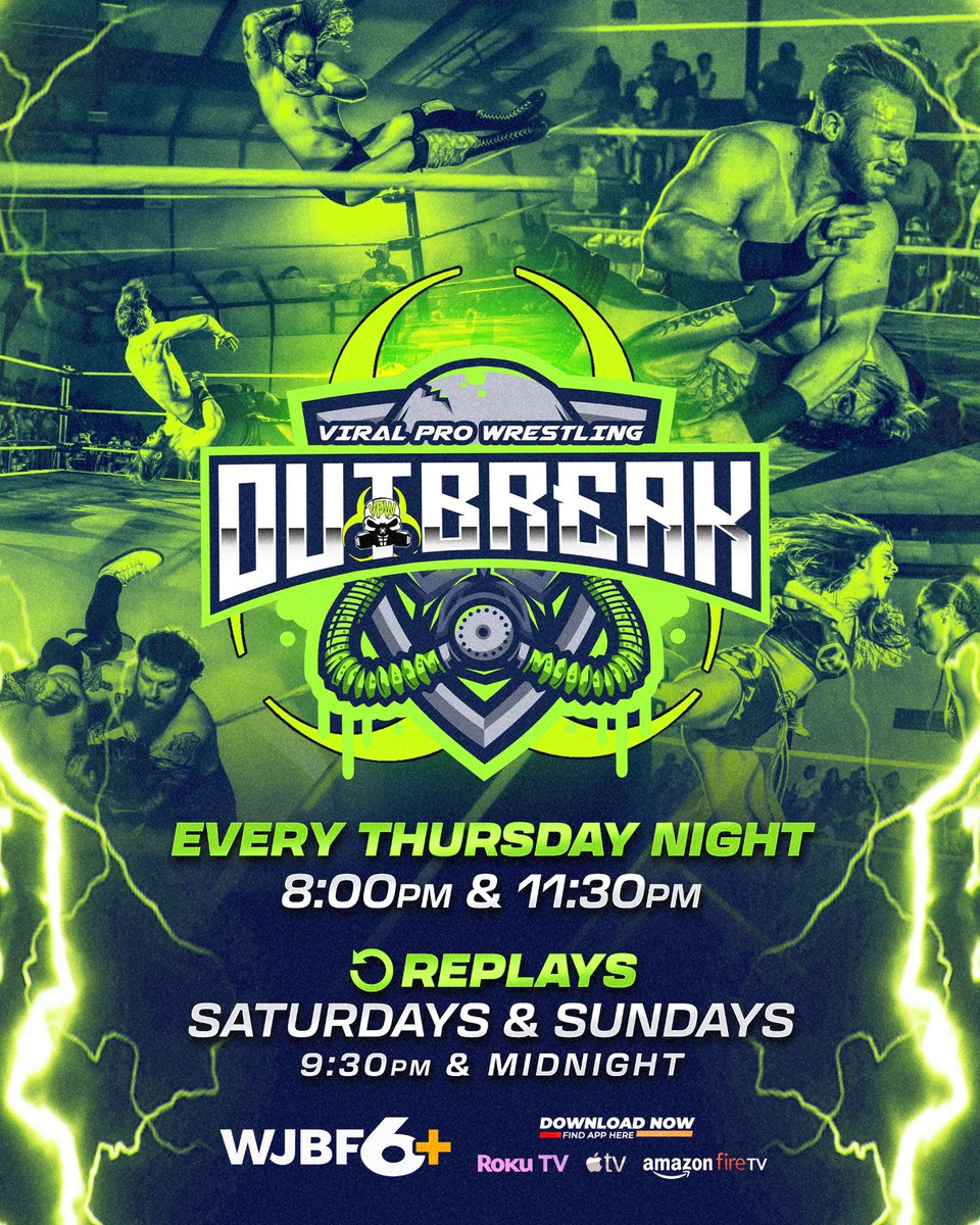 Viral_Pro's tweet photo. Tune in TONIGHT at 8 PM ET for OUTBREAK! β£οΈ
Better Together (Ori Gold & Hadar Horvitz) take on The Monster Squad (Billy Brash & Cutshall)!
Stream FREE on the WJBF6+ app (Roku, Apple TV, Fire Stick & Samsung).
ποΈ Tickets: https://t.co/RcL1SjFpZ8
#VPW #Outbreak #GetInfected https://t.co/5qoTo3CpsA