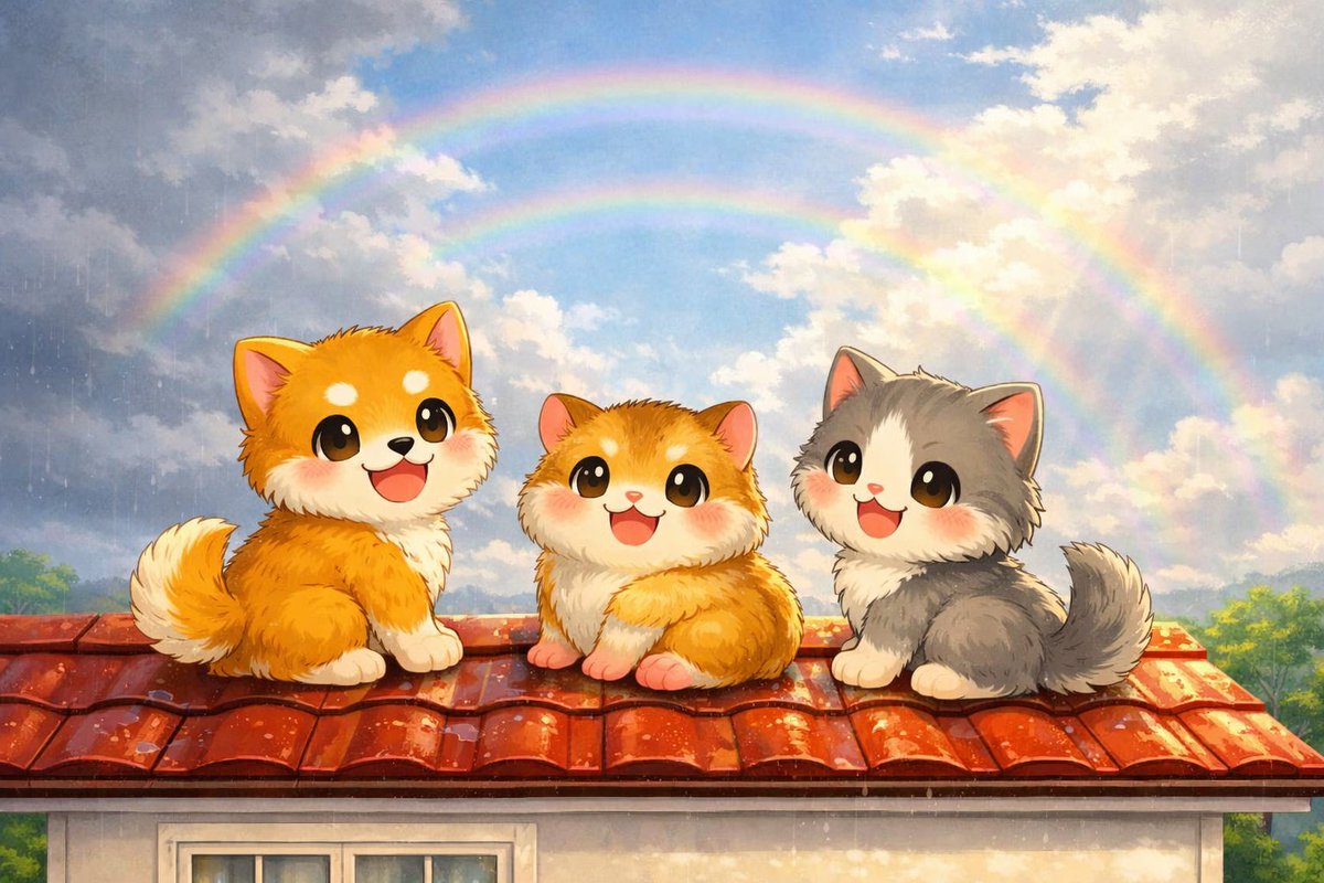 hamham0804's tweet photo. 今日も一日お疲れ様でした～🐹🐶🐱

『#虹の日』🌈🌈 https://t.co/QWcpLxDhjM