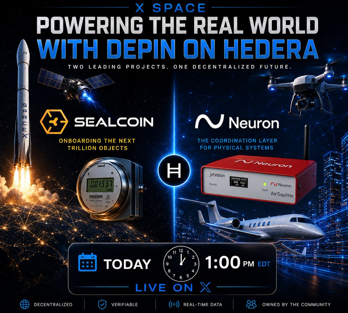 thehbarbull's tweet photo. It's looking more &amp; more like @Hedera DePin is about to take off. 🛫

Join us at 1pm EDT today to get the latest &amp; get your questions answered. 

With the scale they're targeting the impact on Hedera and the $HBAR economy can't be over-stated.
👇
https://t.co/MGVDlI2s6g https://t.co/IceTiTPS48