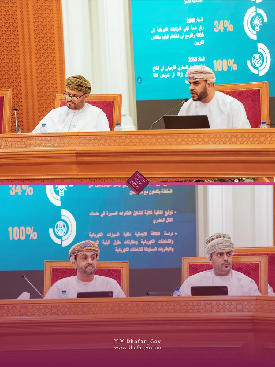 Dhofar_Gov's tweet photo. في إطار دعم التوجهات الوطنية نحو الاستدامة البيئية؛ التقى صاحب السمو السيد مروان بن تركي آل سعيد محافظ ظفار، 
بفريق الحياد الصفري الكربوني لقطاع النقل واللوجستيات والاتصالات وتقنية المعلومات بوزارة النقل والاتصالات وتقنية المعلومات.

في اللقاء تم الاطلاع على أهم مشروعات ومبادرات الحياد الصفري الكربوني المزمع تنفيذها في #محافظة_ظفار، بهدف تعزيز النقل المستدام وخفض الانبعاثات الكربونية، بما يدعم جودة الحياة ويعزّز الاقتصاد الأخضر في المحافظة.

حضر اللقاء سعادة المهندس خميس بن محمد الشماخي وكيل وزارة النقل والاتصالات وتقنية المعلومات للنقل.