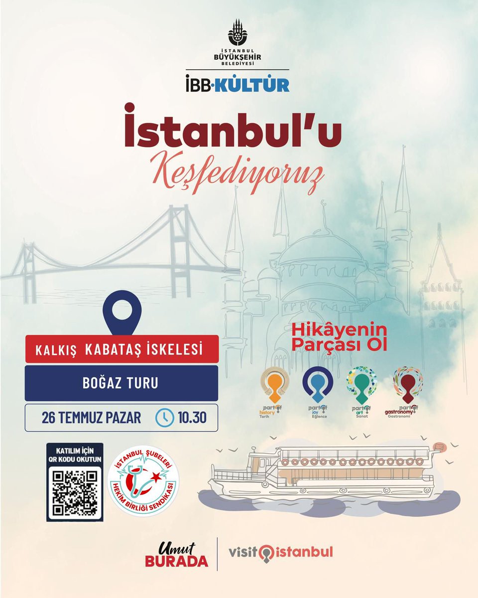 HekimBir_ist's tweet photo. İstanbul Şubeleri ve İBB Kültür iş birliğiyle düzenlenen Boğaz Turu etkinliğine tüm üyelerimizi davet ediyoruz.

Bu keyifli organizasyona eşiniz, çocuklarınız ve misafirlerinizle birlikte katılabilirsiniz.

📍 Tüm üyelerimizi bekliyoruz.

#Hekimbirliği  #Boğazturu #İBBKültür https://t.co/Buulr5iUfj