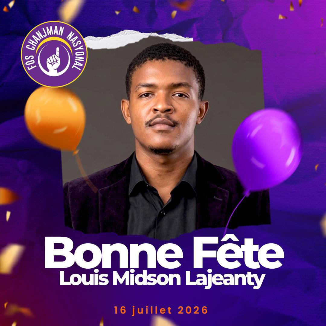 foschanjman's tweet photo. En cette heureuse occasion, FÒS CHANJMAN NASYONAL (FCN) adresse ses meilleurs vœux à M. Louis Midson LAJEANTY, jeune engagé et membre du parti.

Votre dynamisme, votre engagement et votre volonté de contribuer au changement sont des atouts précieux pour FCN. https://t.co/1x0b5oSjAP