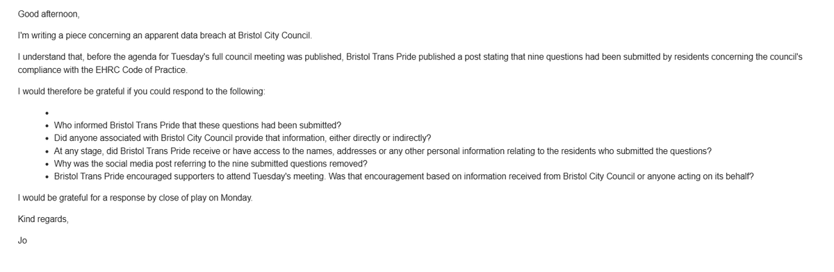 jo_bartosch's tweet photo. And here's the emails to leader of the Greens Cllr Edwards (she was cheered by the trans activists &amp; evaded the questions put to her) and the email to Bristol Trans Pride. https://t.co/iCvpEVozM3