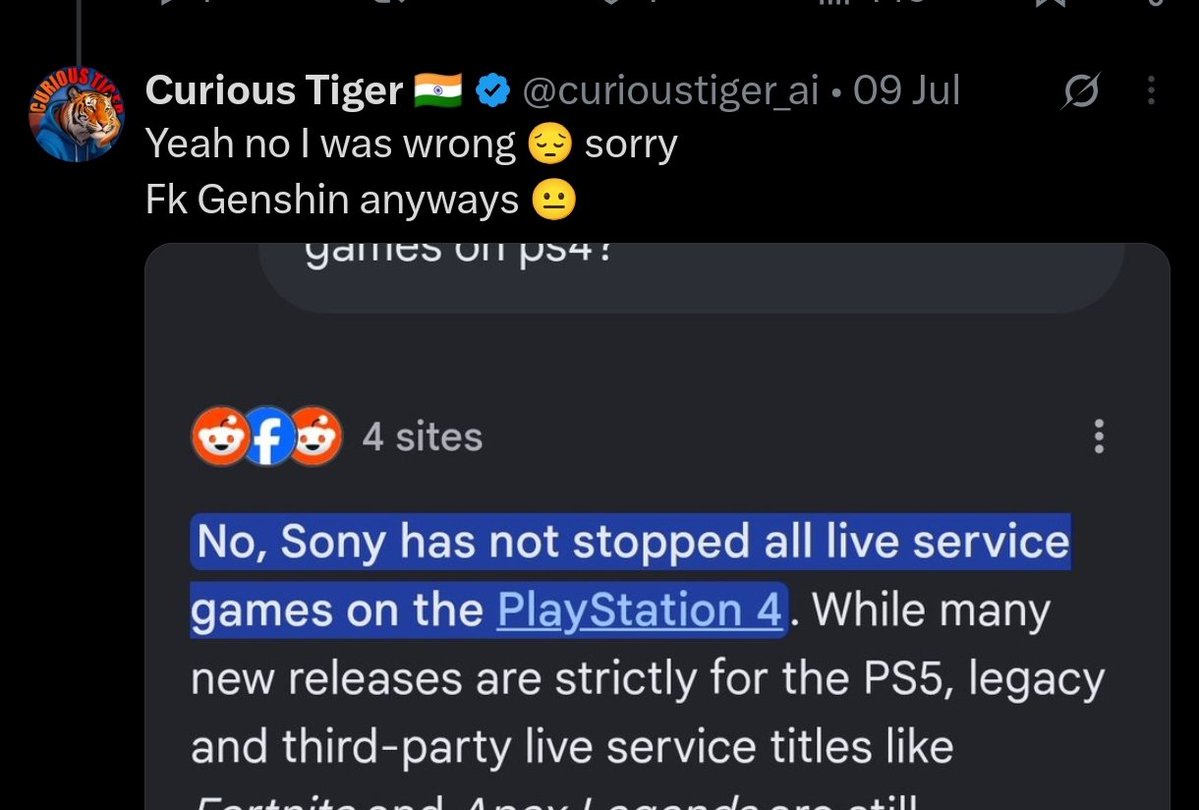 IamplayerXYT's tweet photo. @curioustiger_ai @sanatainthehood "For me, gaming is enjoying not complaining and nitpicking"🥀

Alr alr, understandable🫡

Now I'll simply believe you and walk out of this argument✌🏻 https://t.co/nksoHzlGSz
