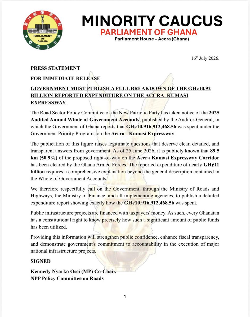 Looksharp36's tweet photo. Government must Publish a full breakdown of the GH¢10.92billion reported expenditure on the Accra-Kumasi Expressway https://t.co/SS9q1Af21x