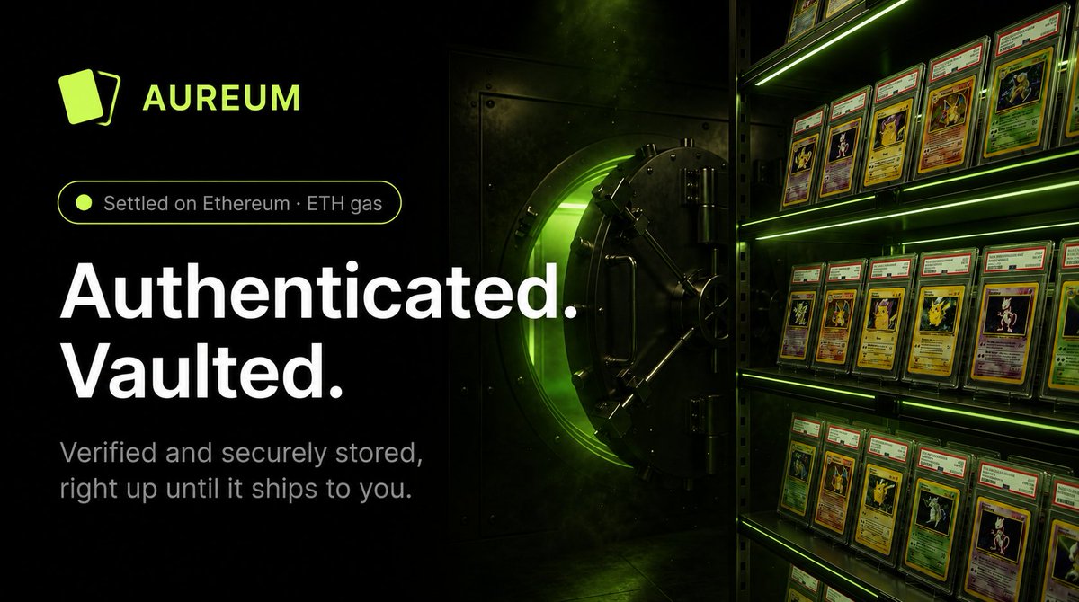 AureumCards's tweet photo. Authentication doesn't mean much without custody.

Every card on Aureum is verified before it enters the vault, then stays there until the owner decides to redeem it.

No unnecessary shipping. No wondering where your collectible is. Just secure storage until it's time to bring it home.