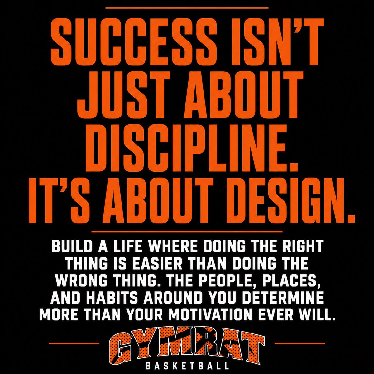 grbball_1's tweet photo. I used to think disciplined people were just built differently.

That they woke up at 5 a.m. because they wanted to.
That they never got distracted.
That they were just mentally tougher than everyone else.

The more successful people I’ve been around, the more I’ve realized that’s rarely true.

The difference isn’t that they’re more motivated.

They’ve designed their lives so doing the right thing is easier than doing the wrong thing.

When I was chasing college basketball, I practically lived in the gym. Not because I loved every workout, but because I surrounded myself with people who expected that standard. Being there became normal.

I’m finding the same thing in business.

My days are built around creating, coaching, and getting better. It’s not because I wake up inspired every morning. It’s because I’ve built a life where those things are the default.

Your environment is quietly making your decisions for you.

Your friends.
Your schedule.
Your phone.
Your routines.
The places you spend your time.

Those things shape your future far more than motivation ever will.

If you want to change your life, don’t just ask, “How can I become more disciplined?”

Ask, “How can I design my life so success becomes the easier choice?”