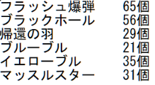 imo3_mikan's tweet photo. マッスルマーチ、集計した結果 
ブラックホールとフラッシュ爆弾の出る確率が高く、残りの4種が同確率っぽい  

ブラックホール、フラッシュ爆弾（25%） 
帰還の羽、ブルーブル、イエローブル、マッスルスター(12.5%）
な気がする
全部同じ確率だと思ってたのに…😡 https://t.co/ZQ4EJDsoUh