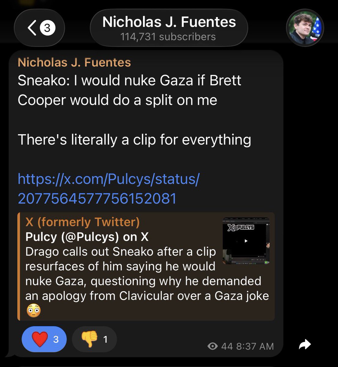 ImperiumFirst's tweet photo. Nick Fuentes just posted this on telegram:

“There’s literally a clip for everything” 🤣 https://t.co/YrQpHUTnWL