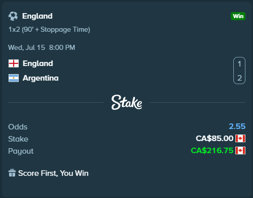 JuicyFruityyy's tweet photo. ENGLAND LOST, BUT MY BEST STILL WON @Stake 
**$500 GIVEAWAY ATTACHED TO THIS POST**

To enter:

-Predict the first goal scorer of SPAIN VS ARGENTINA
(in the comments below)
-Tag two friends as well
-comment your stake username

My bet still won because of the Score first, You win promo, to clarify i want spain to win but i think argentina will score first lol. 

Get involved:
https://t.co/XNS1mYghmq