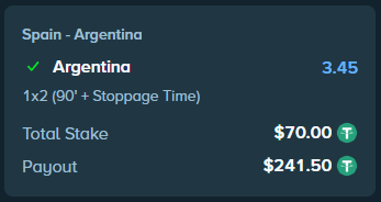 JuicyFruityyy's tweet photo. ENGLAND LOST, BUT MY BEST STILL WON @Stake 
**$500 GIVEAWAY ATTACHED TO THIS POST**

To enter:

-Predict the first goal scorer of SPAIN VS ARGENTINA
(in the comments below)
-Tag two friends as well
-comment your stake username

My bet still won because of the Score first, You win promo, to clarify i want spain to win but i think argentina will score first lol. 

Get involved:
https://t.co/XNS1mYghmq
