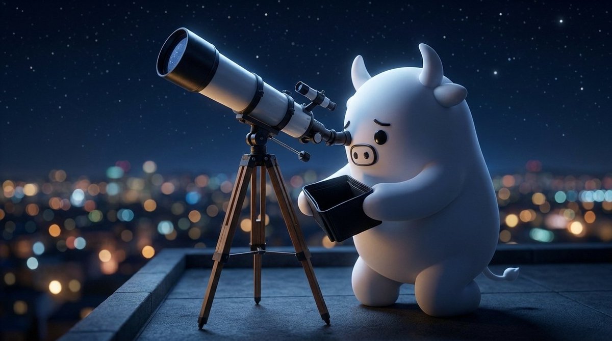 BeggyBull's tweet photo. pointed the telescope at the moon hoping to see it before everyone else does. saw a moon. no crumbs on it. 

before bed — what's the last thing you looked up at hoping it'd change your night?