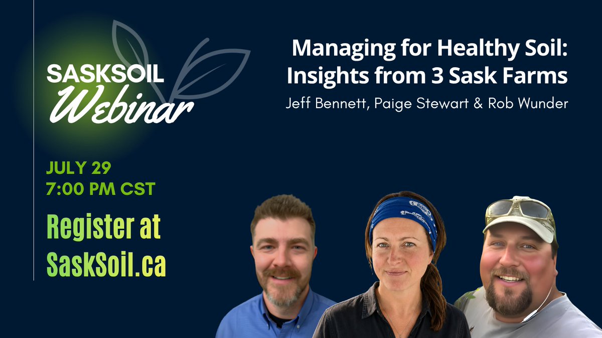 SaskSoil's tweet photo. What can grain farms, mixed farms, and regenerative operations learn from each other?
Find out during our upcoming producer panel discussion featuring Jeff Bennett, Paige Stewart, and Rob Wunder.
Register for free at https://t.co/joCNpxif3I
#FarmerLearning #SoilHealth #SaskAg https://t.co/pKpDSR8DtP