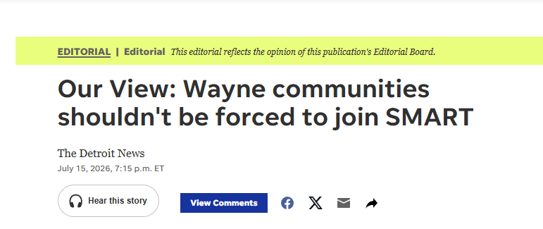mjwgoblue's tweet photo. Thank you to the @detroitnews @DetNewsOpinion for putting the taxpayers first. Vote NO on the bus tax! (link in comments) @NotSmartWayne https://t.co/JZxfdwoVNW