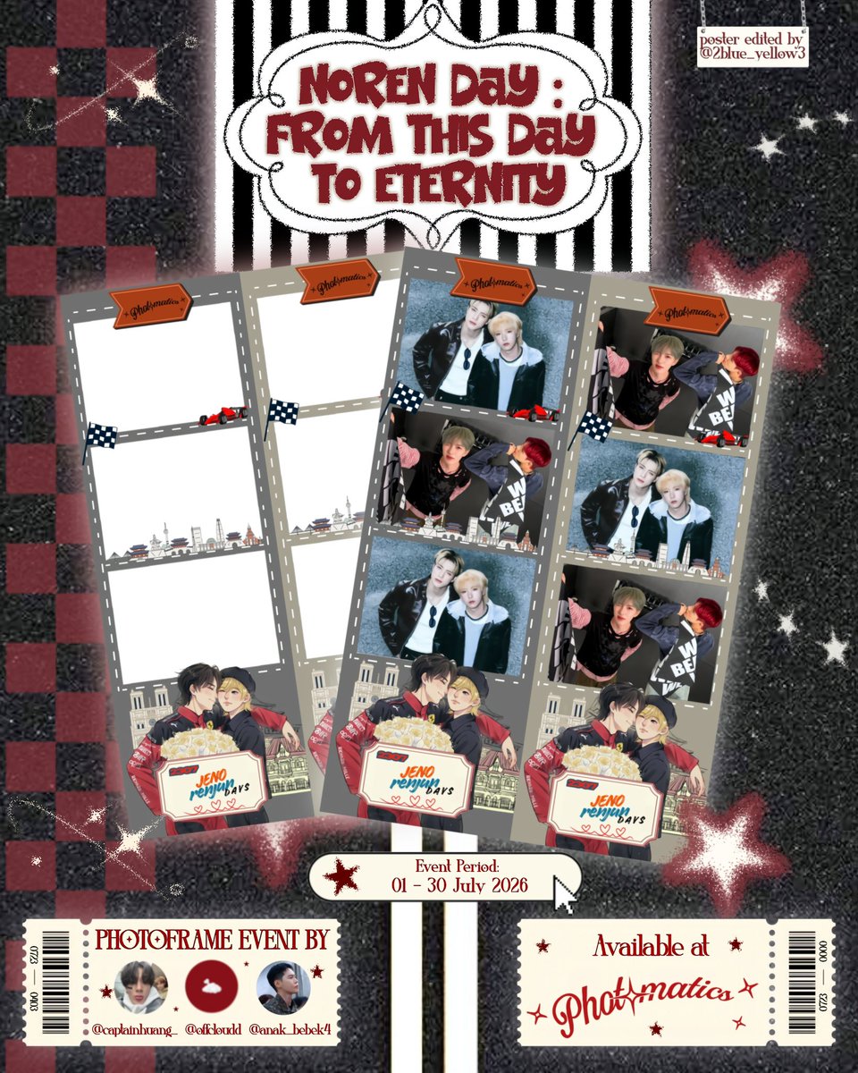 captainhuang_'s tweet photo. 🏁ּ ִֶֶָָ֢࣪ . NOREN DAY : FROM THIS DAY TO ETERNITY 🏎️. ݁🏁ּ

💙 A Special Event Celebration for Noren Day 💛

📅 Noren special periode 1-30 July
📍 Photomatics Branch A+B

Let’s celebrate our precious boys with special photobooth frame event by
@anak_bebek4 @offcloudd @captainhuang_

#EternityWithNoren