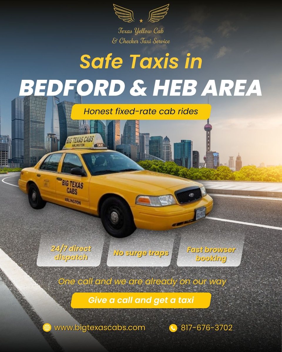 Texasyellowcabs's tweet photo. Stranded in Bedford or the HEB area waiting on a slow app algorithm? ๐๐พ Skip the predatory surge traps!
๐ https://t.co/zE5Xim2OrP๐ 817-676-3702
#BedfordTaxi #HEBCab #NoSurge #FastTaxi #MidCitiesTransit #DFWTransit https://t.co/vQi9bN1DqN