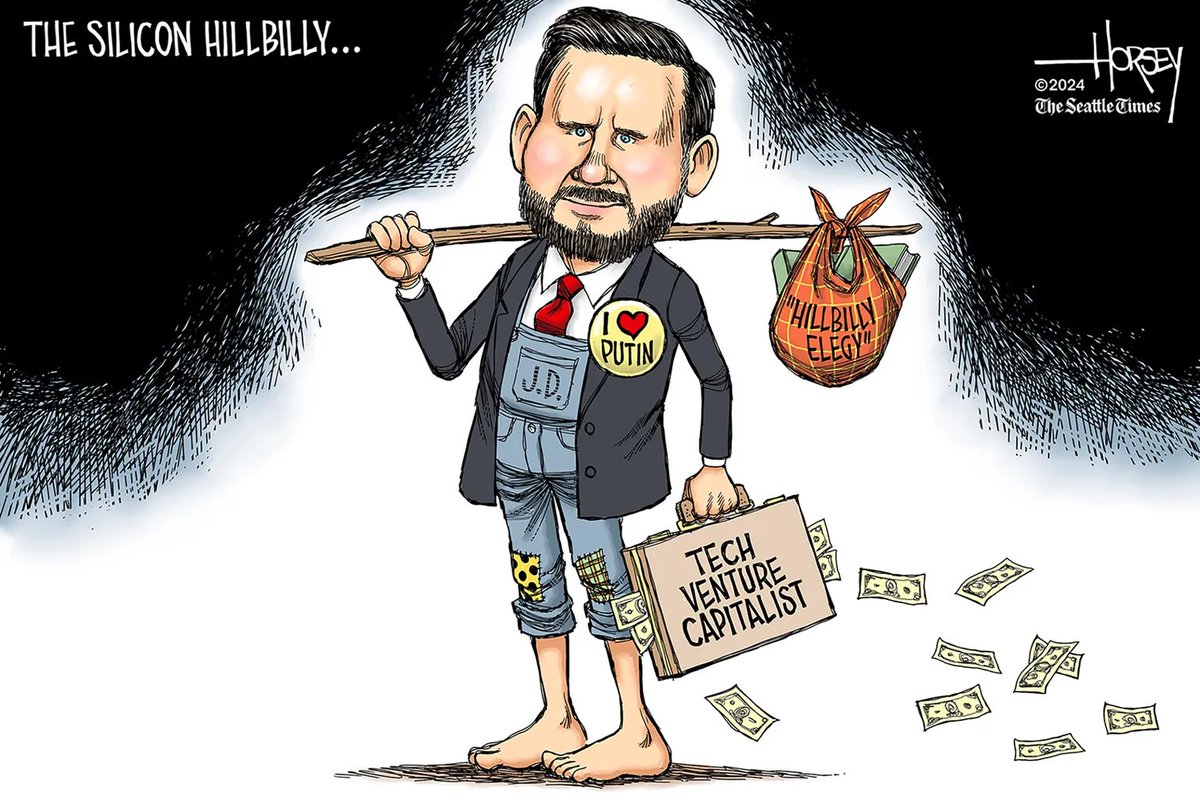 E6h6o5a3HyPp6EE's tweet photo. Champion of the working class... 🧑‍🌾
Ally of Silicon Valley capitalists... 💼
Dreaming of a Washington throne... 👑
The walking paradox that is JD Vance.

#JDVance 
#NewRight 
#SiliconHillbilly

by David Horsey
@davidhorsey https://t.co/Hri6sB99Xh