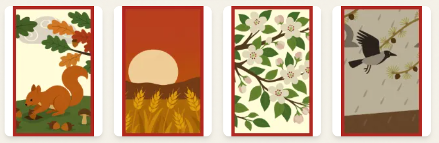 Hanafuda_Legend's tweet photo. 2/ Each month has been redesigned to feature plants, animals, and seasonal motifs typical of Germany! 🌲🦉

But to ensure smooth, familiar gameplay for Koi-Koi veterans, Charlotte deliberately mirrored the Japanese counterparts (like a stork for the Pine & Crane!). It plays flawlessly.