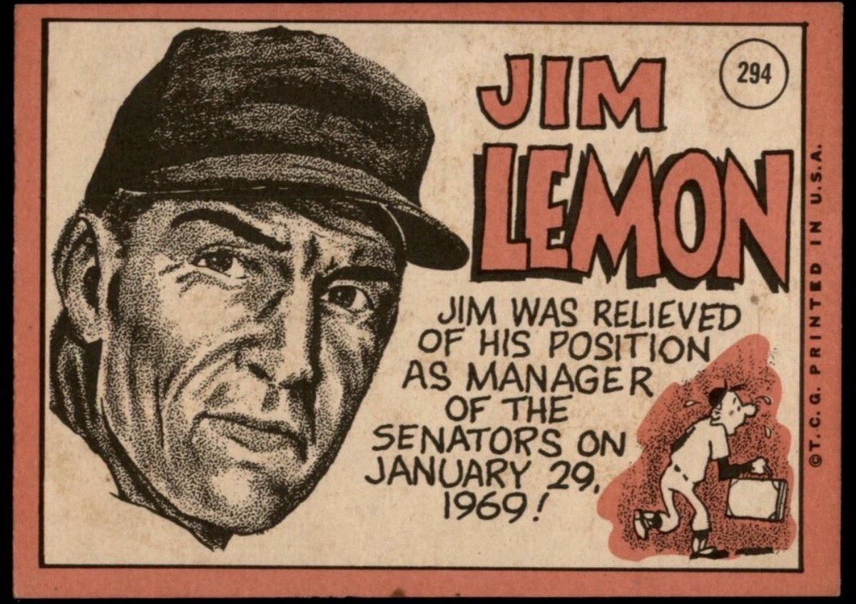 CardboardHistry's tweet photo. 1 of only 2 cards in my entire collection that I bought for the back…and I display it (the back) in my binder page: the 1969 #Topps Jim Lemon managerial #CareerCapper card as it denotes his 1/29/69 firing!😬 (Jim never managed again.) https://t.co/CYmBrP0YTK