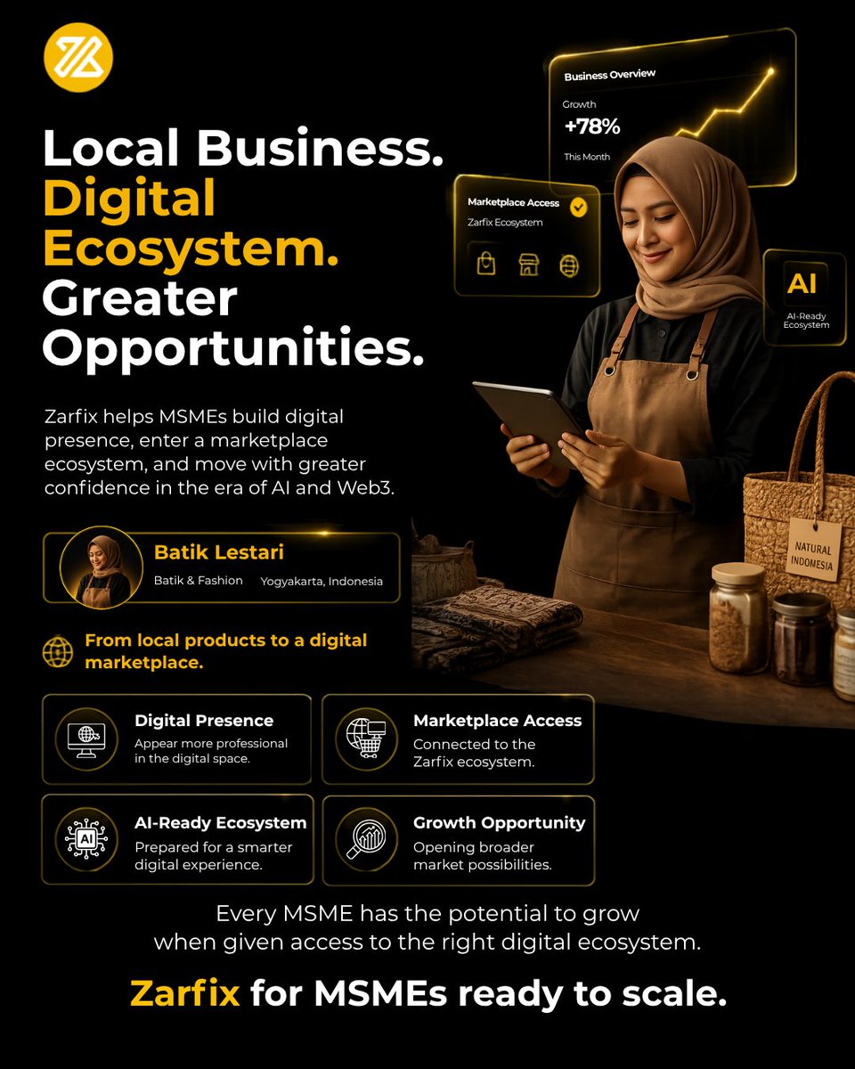 token_xzi's tweet photo. Every MSME has the opportunity to grow when connected to the right digital ecosystem.

Zarfix helps local businesses build their digital presence, access a marketplace ecosystem, and prepare for the era of AI and Web3.

From local products to greater digital opportunities. https://t.co/BpsfHtmdjj