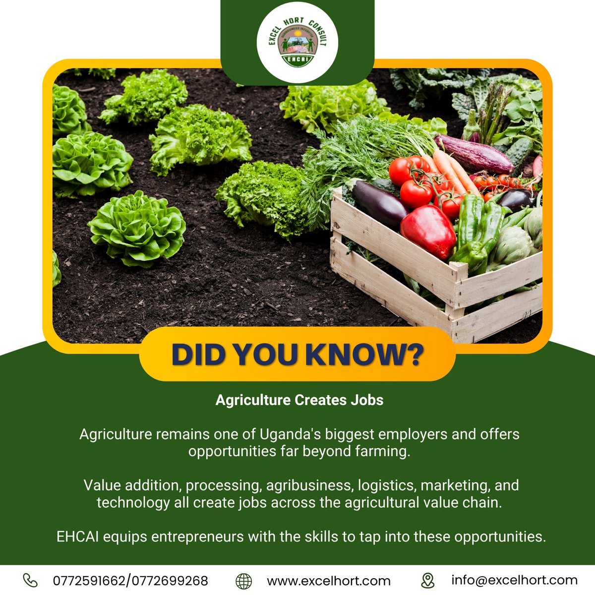ehconsult's tweet photo. Agriculture isn’t just farming. 

It’s jobs, business, tech, and growth. 

In Uganda, the agri value chain employs millions.

Let’s equip the next generation to tap into it.

#Agribusiness #Uganda #Jobs #EHCAI https://t.co/PVkNxubHub