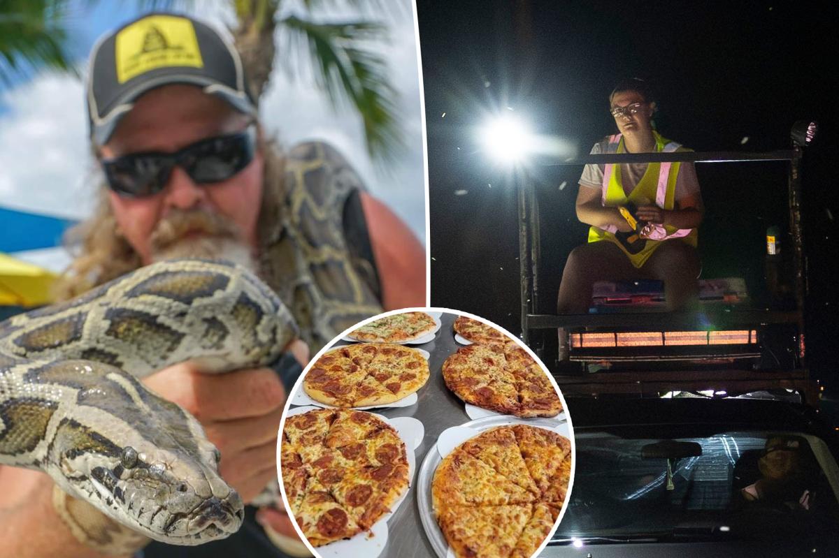 nypost's tweet photo. Pizza for pythons: Florida restaurant owner gives away free pies in exchange for dead snakes https://t.co/vYvY8L7UsJ https://t.co/deKOE8MLBw