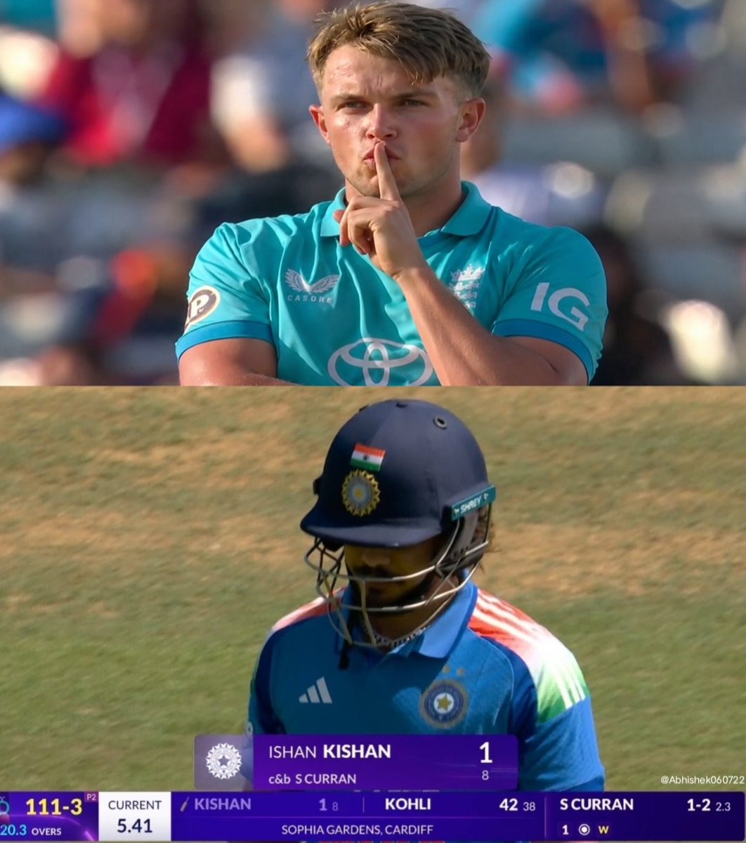 Abhishek060722's tweet photo. CSK blood Sam Curran silencing Ishan Kishan after taking his wicket. 🤫🔥 https://t.co/HT9Fq5gG7Y