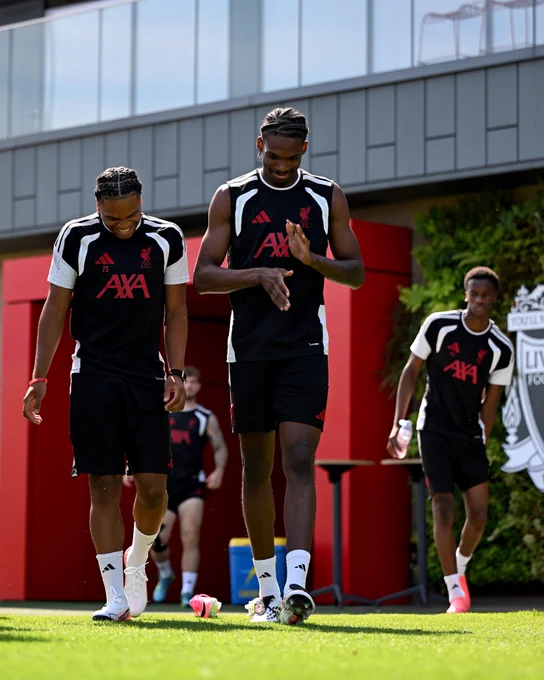 Rio Ngumoha and Jeremy Jacquet walk out together for training.