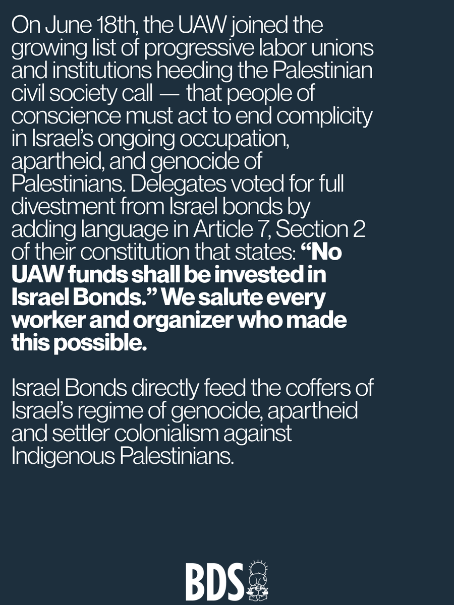 BDSmovement's tweet photo. Israel bonds directly feed the coffers of Israel’s regime of genocide, apartheid and settler-colonialism against Indigenous Palestinians. https://t.co/G7FccY9scu