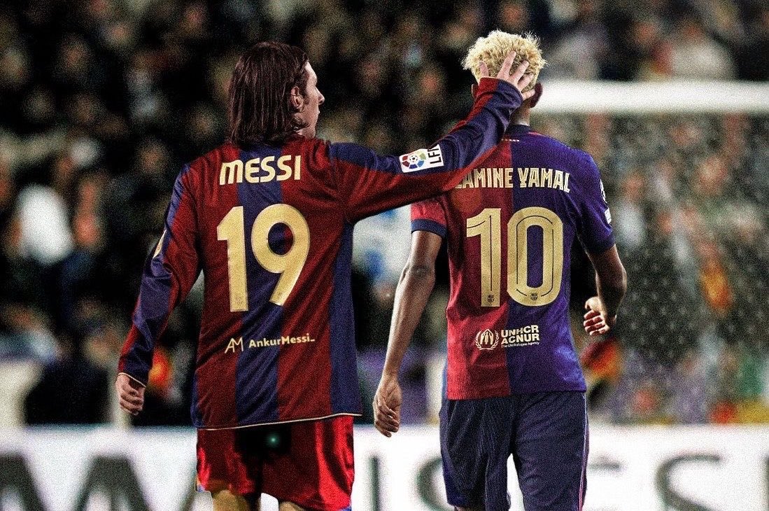ReshadRahman's tweet photo. We’ve come a full circle.

In 2007, Messi was paired with a baby named Lamine Yamal during a charity photoshoot. It could’ve been *any* child, but somehow, it was him.

This child went on to become the #10 of Barcelona and is the future. 

17 years later, on Sunday, they meet again. The hands that once held the little prince, will now shake before battle on football’s biggest stage.

Too good of a script.
