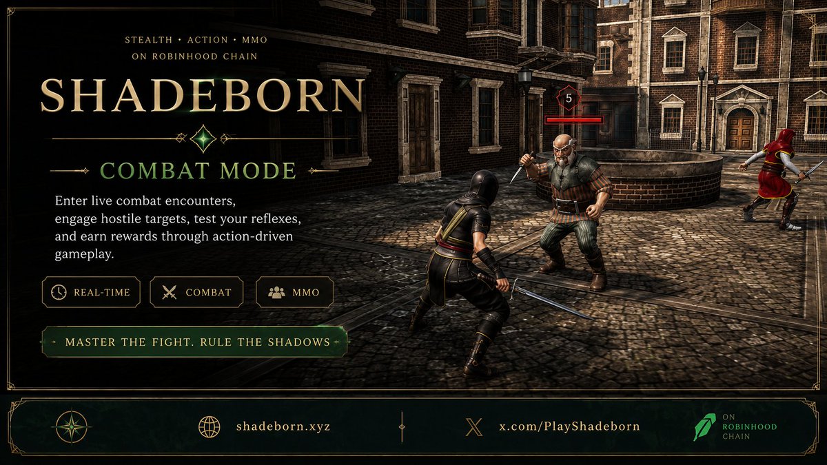 PlayShadeborn's tweet photo. Hi @vladtenev, take a look at what we’ve been building. 😉

🏹 Enter real-time combat encounters, engage hostile targets, master your timing, and earn rewards through action-driven gameplay. Every battle strengthens your journey through the world of Shadeborn.

@robinhoodcrypto
Master the fight. Rule the shadows.

$SHADEBORN on Robinhood Chain
 https://t.co/iDyN6L7TdN