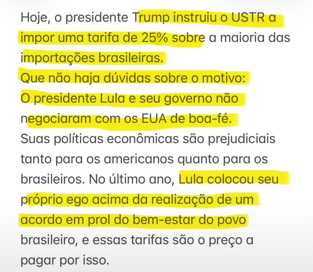 AdrillesRJorge's tweet photo. Os EUA impulsaram uma tarifa sobre o Brasil.

A justificativa do governo americano não deixa dúvidas: Lula, a culpa é sua! https://t.co/1dRL2780aj