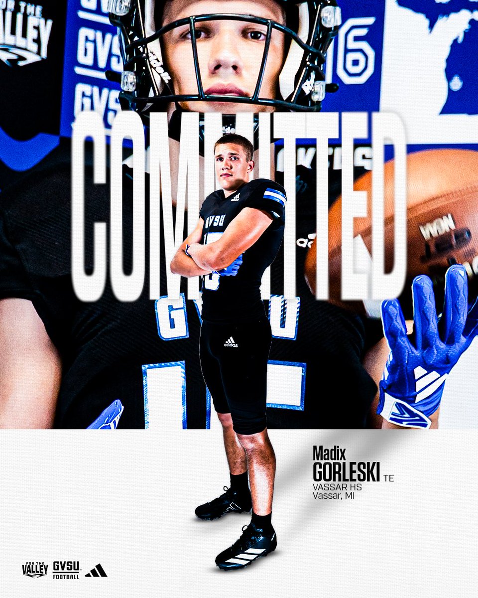 MadixG15's tweet photo. Beyond blessed to announce my commitment to Grand Valley State University ANCHOR UP! ⚓️⬆️
@CoachCooperGVSU @CoachEReinhart @CoachWooster @CoachMacCarruth @MichFBFrenzy @PrepRedzoneMI @TheD_Zone @TheGrantPerry @gvsufootball @Legacy_Recruit https://t.co/jXW7JHVEK1