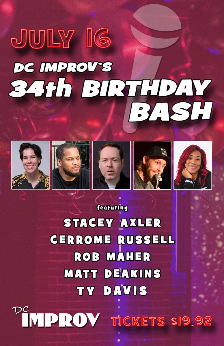 dcimprov's tweet photo. Tonight we're hosting a birthday showcase. If you're looking for a laugh, or if you don't want to be outside when the heat index is 105, stop in! It's a great lineup. Thank you DMV for everything! https://t.co/D2H5iabI4Z