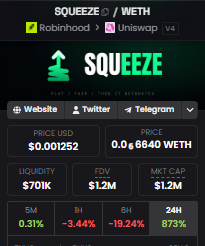 2147_Million's tweet photo. Just the beginning of $SQUEEZE!

The mcap/lp ratio is absolutely absurd.

@autistdev must be the most autistic man alive or something.

Dev lore: @autistdev is @WakaFlocka's dev and built @BaseDrop. @autistdev worked w/ @haydenzadams during the development of @squeezerun and Hayden bought a test token :)
